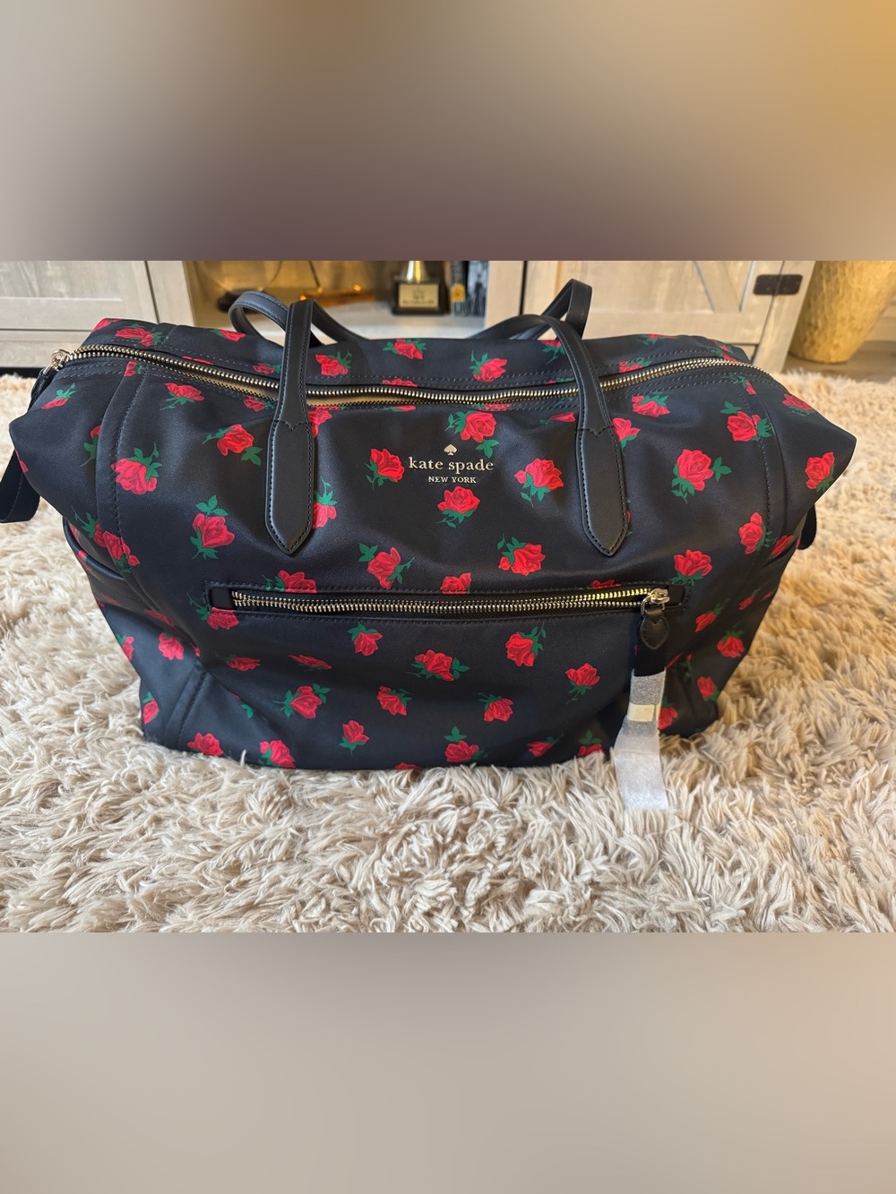 kate spade Black Tote with Red Rose Print